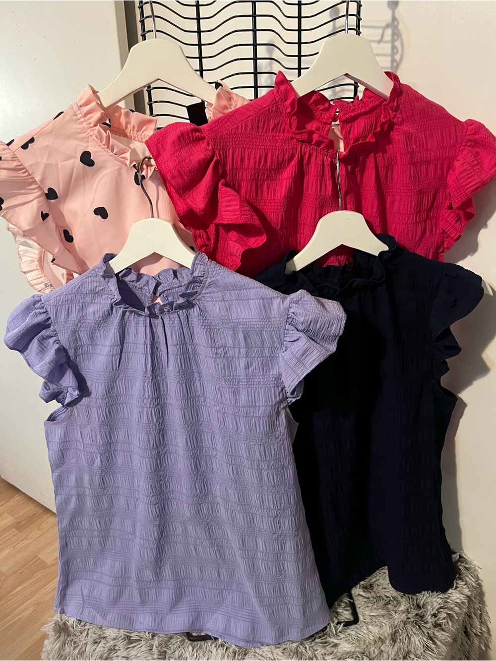 Women’s Ruffle Sleeve Top - Lavender, Navy, Pink, Hot Pink